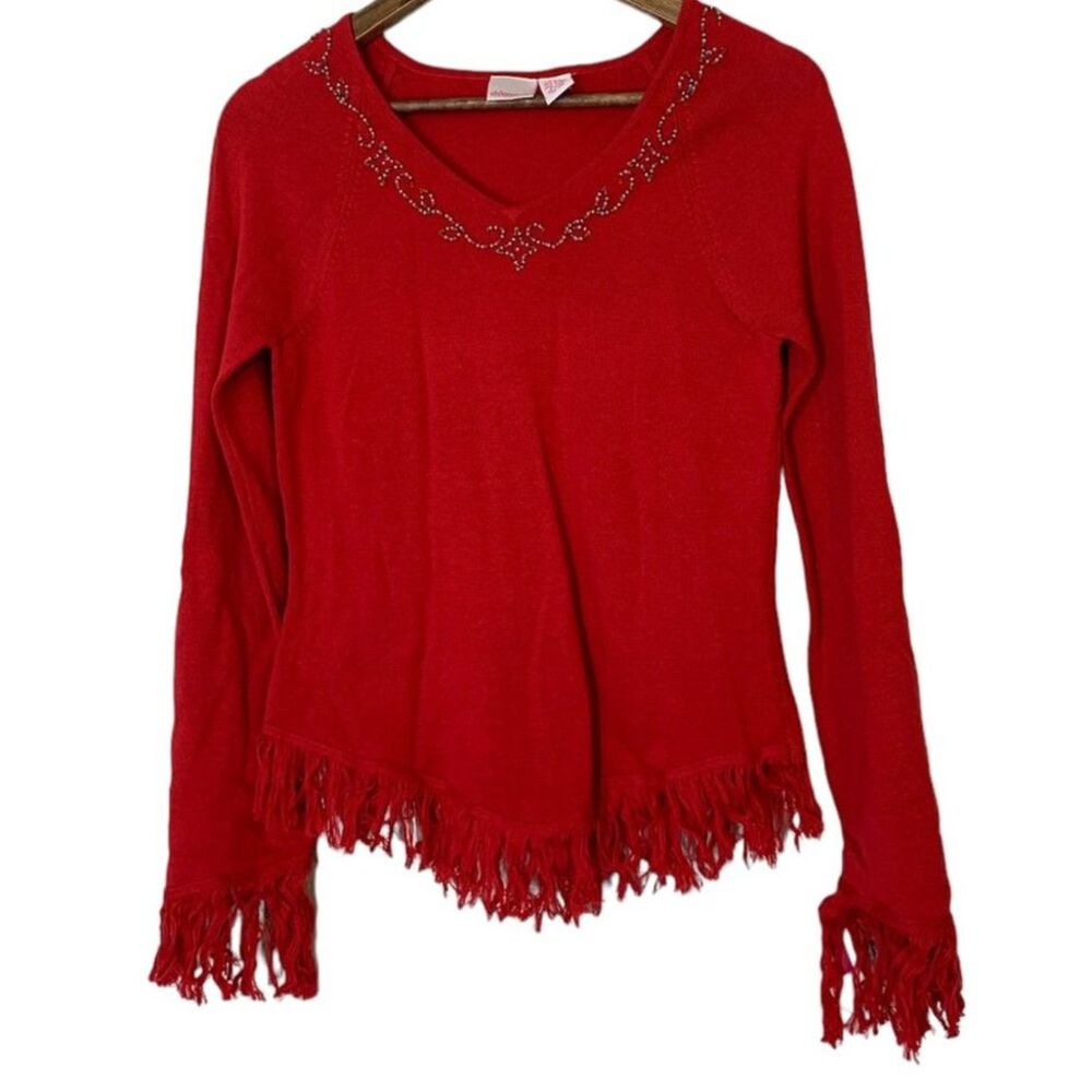 NWT Vtg Y2k Xhilaration Fringe Retro Sweater Sz S Beaded Boho 70s Disco Western